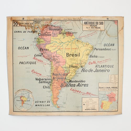 Antique French Wall Map Of South America – Vidal Lablache 20