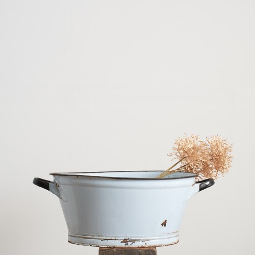 White Vintage Enamel Bath Planter- B