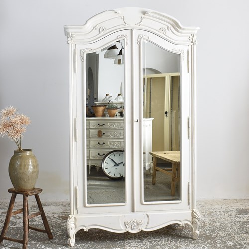 French Louis Style Double Mirrored Armoire Wardrobe