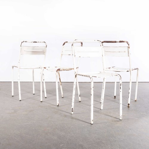 1950'S French  White Metal Stacking Outdoor Chairs - Set Of Four
