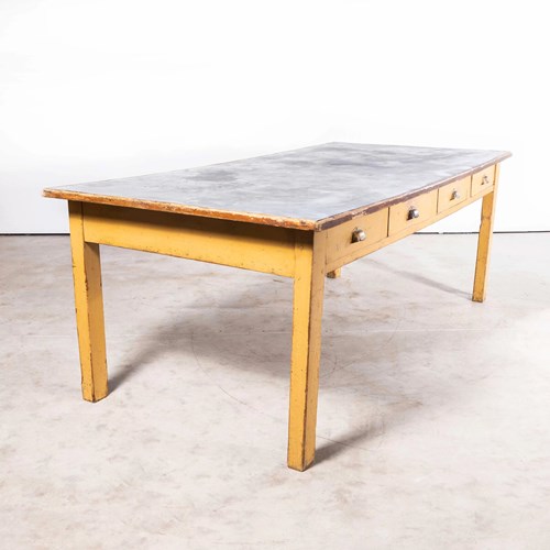 1950'S Large French Rectangular Zinc Top Dining Table