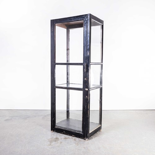 1940's Tall Ebonised French Museum Display Cabinet