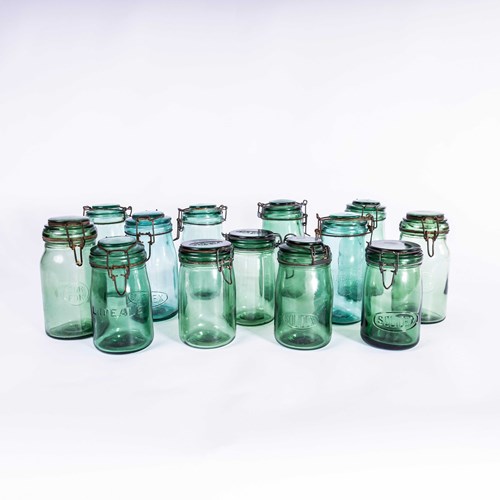 20Th Century French Solidex Green Preserving Glass Jars