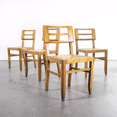 1950'S French Rush Seated Dining Chairs Pierre Crueges - Set Of Four