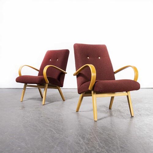 1960'S Original Pair Red Armchairs - By Up Zavody