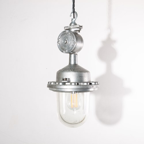 1960'S Industrial Explosion Proof Ceiling Pendant Lamps/Lights - With Glass Dome
