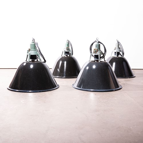 1960's Industrial Large Enamel Ceiling Lamps