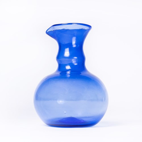 Contemporary Moroccan Small Mouthblown Jug - Blue 