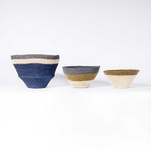 Contemporary Simple Wide Striped Baskets - Set Of Three