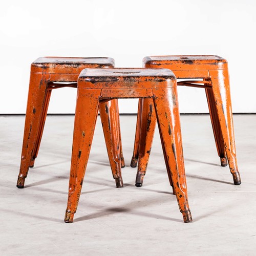 1950's French Tolix H Stools Red - Set Of Three