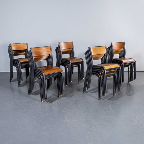 1960’S French Graphite Grey Mullca Stacking Dining Chairs
