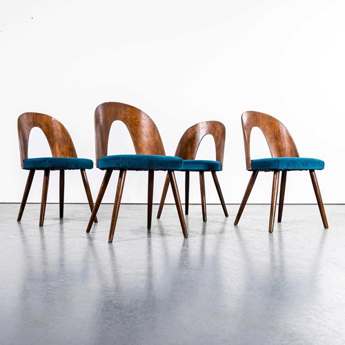 1960'S Mid Oak Upholstered Dining Chair By Antonin Suman For Ton - Set Of Four