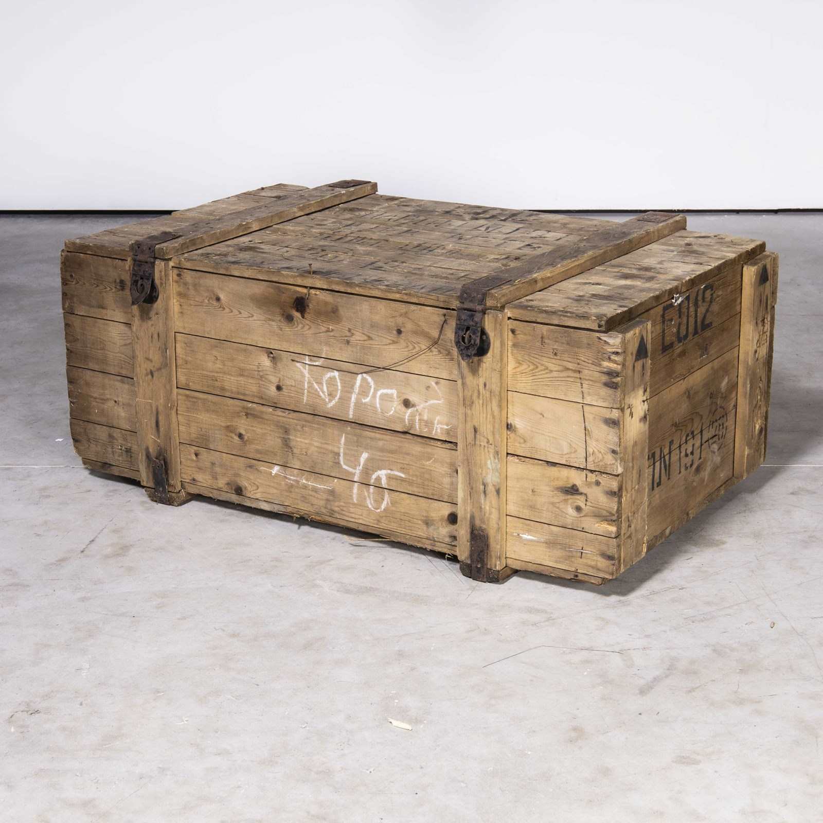 Mid 20th Century Vintage Military Wood Foot Locker Trunk