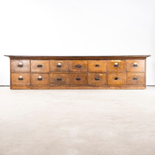 19Th Century Large French Oak Bank Of Drawers - Fourteen Drawers