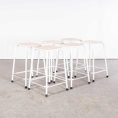 1970’S French White Laboratory Stools – Set Of Six