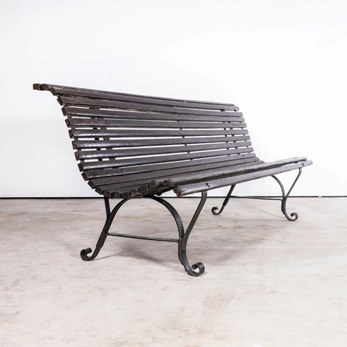 1940'S French Outdoor - Garden Slatted Bench - Scroll Feet