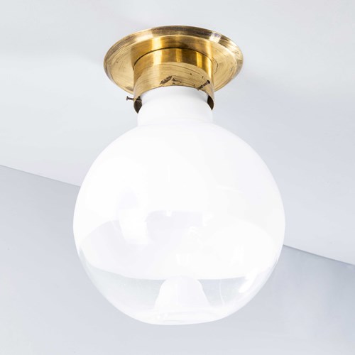 1950'S Very Large White Mottled Goto Glass Orb Ceiling Lamp