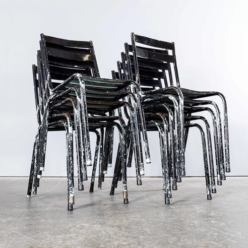 1950'S French Artprog Sky Black Metal Stacking Outdoor Chairs