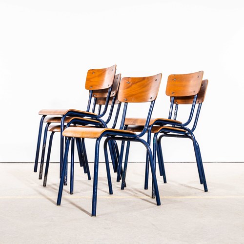 1960’S French Mullca Simple Blue Stacking Dining Chairs