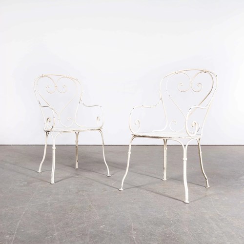  1960'S Pair Of Classic French Garden Chairs With Perforated Seats