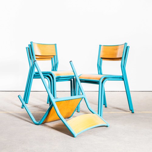  1960’S French Mullca Stacking – Children's Chairs – Vivid Blue Model 510 – Set 