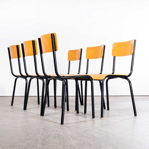 1960’S Original Black French Stacking University Chairs Wide Back - Set Of Six