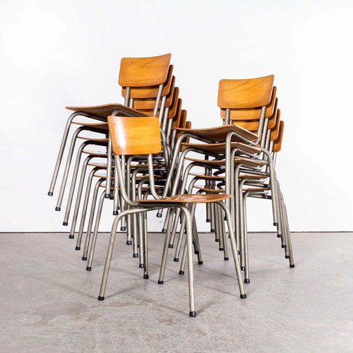 1960'S Original French Stacking University Silver Slim Back Dining Chairs