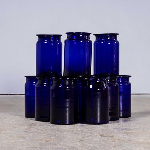 Cobalt Blue Glass Jar - Mid Height Vase - Mouth Blown