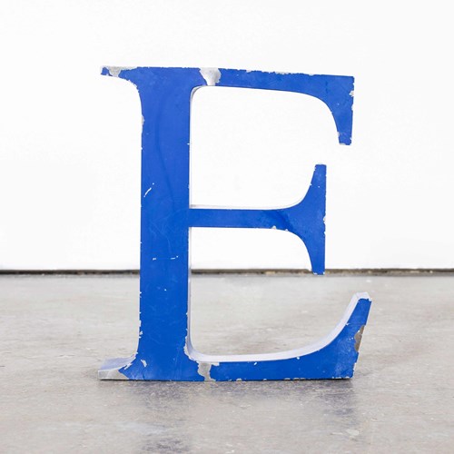 Vintage Blue Metal Letter - Medium E