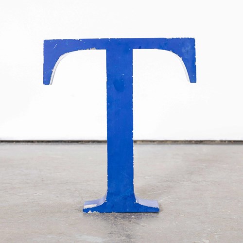 Vintage Blue Metal Letter - Medium T