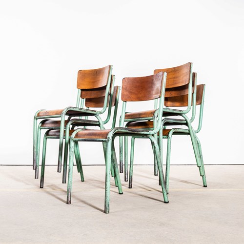 1950'S French Mullca Mint Green Simple Stacking Dining Chairs - Set Of Seven