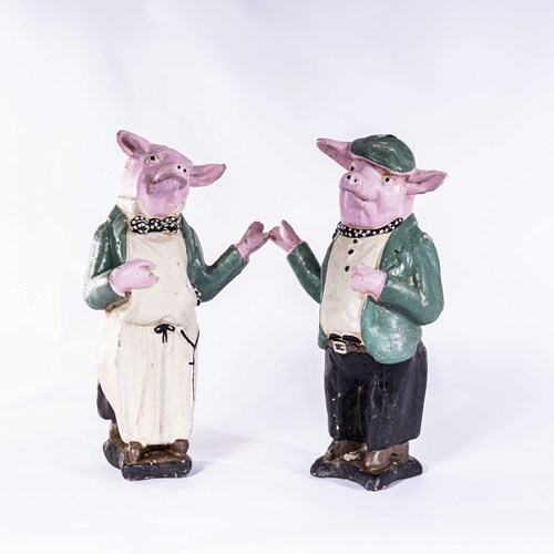 1940'S Plaster Butchers Display Characters - Pair