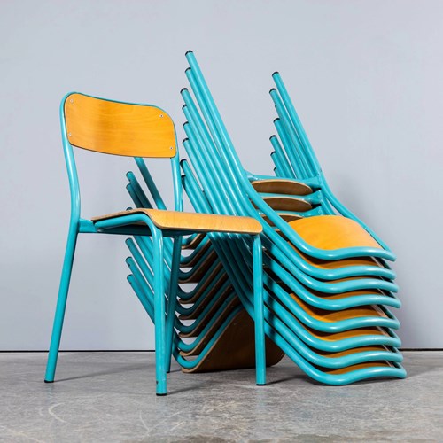 1960'S French Mullca Stacking Dining Chairs Vivid Blue Model D - Set Of Nine