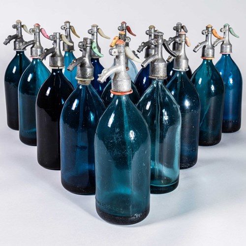 1950'S Vintage Romanian Soda Siphons - Blue Glass