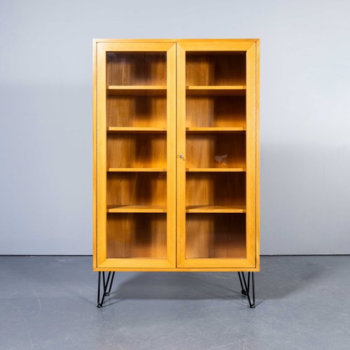 1960'S Large Double Glass Fronted Bookcase - Czech Production