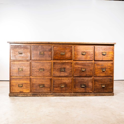 1930'S Oak French Merchants Bank Of Drawers - Fifteen Drawers