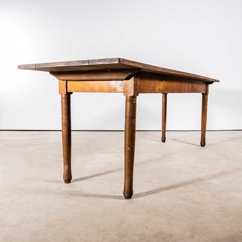 1950'S Large Solid Oak French Farmhouse Rectangular Dining Table