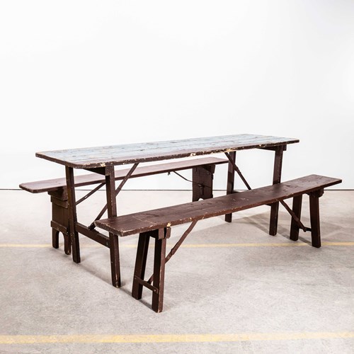  1950'S Brewers Trestle Table And Bench Set