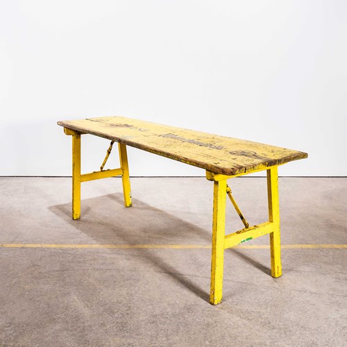  1950'S Brewers Yellow Trestle Table - Meuse Biere