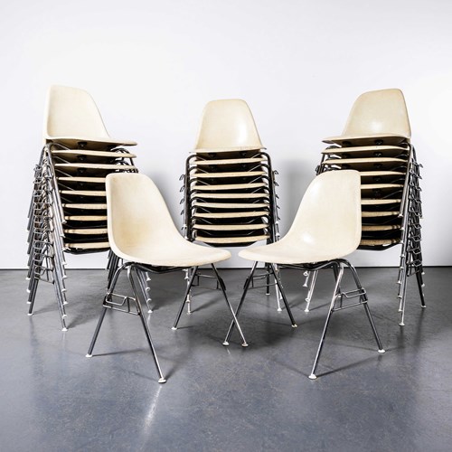  1960'S Original Eames DSS Stacking Off White Fibreglass Dining Chair
