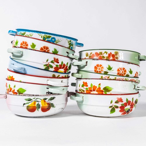 1950'S Vintage Decorated Enamel Bowls - Medium