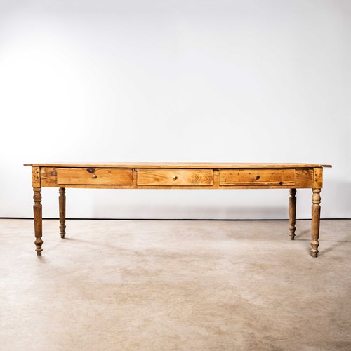 1950'S French Three Drawer Large Farmhouse Rectangular Dining Table
