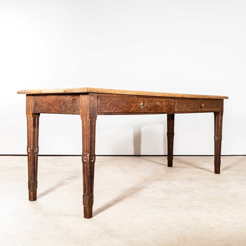 1950'S French Two Drawer Farmhouse Rectangular Dining Table