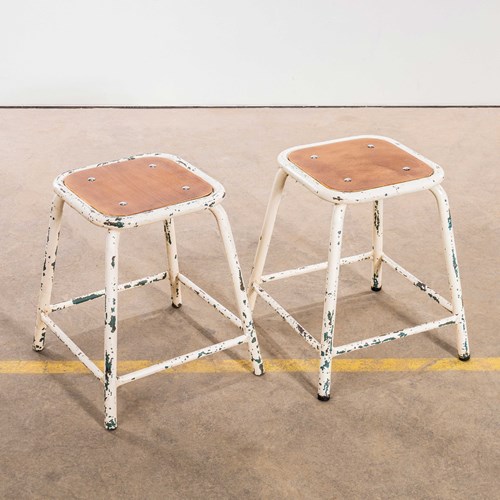 1960'S Mullca Low Stacking Stool - White - Pair