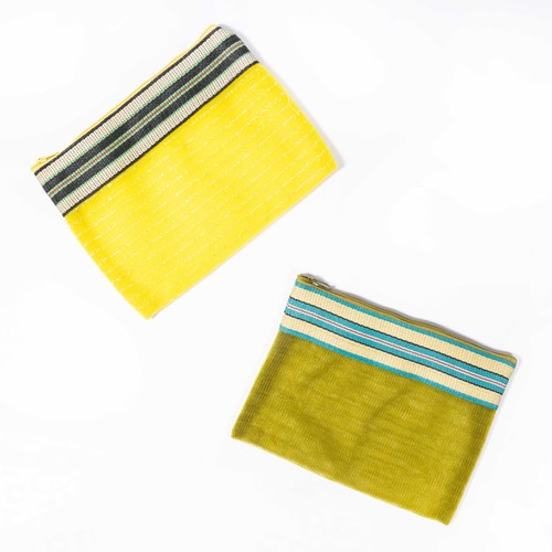 Contemporary Small Mesh Bag - Yellow And Green Striped - Pair