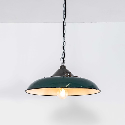 1950’S Industrial Green Disc Pendant Lamps