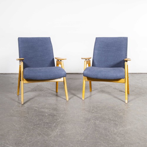 Mid Century Pair Of Upholstered Armchairs