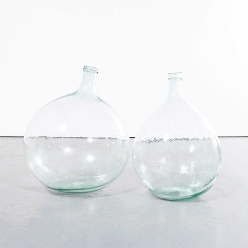 Vintage French Clear Glass Demijohns – Pair