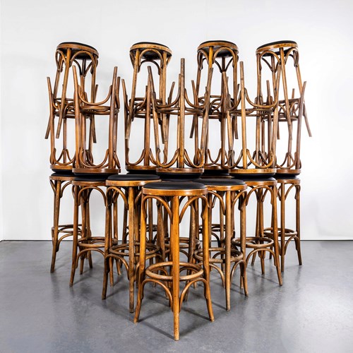 1960’S Original Warm Oak Bentwood Upholstered Bar Stools