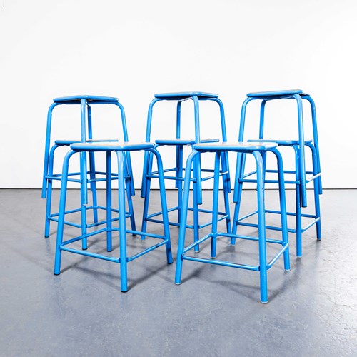 1970’S French Light Blue Laboratory Stools – Set Of Eight